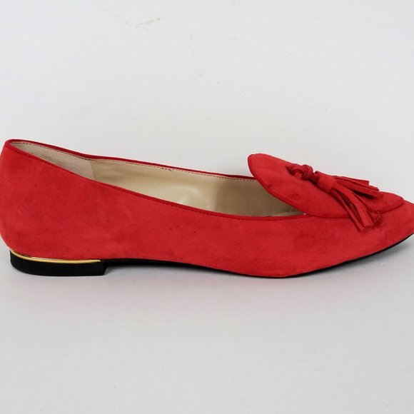Jones New York Red Suede Leather Shoes Flats Loafers Moccasins 9.5 Sami Tassels - Picture 3 of 7